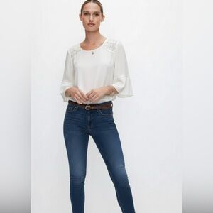 Status white blouse w lace shoulders